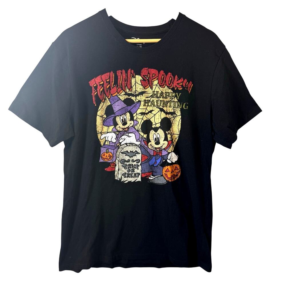 Disney Halloween Graphic T-Shirt Women’s Size Large Mickey Minnie Mouse Party